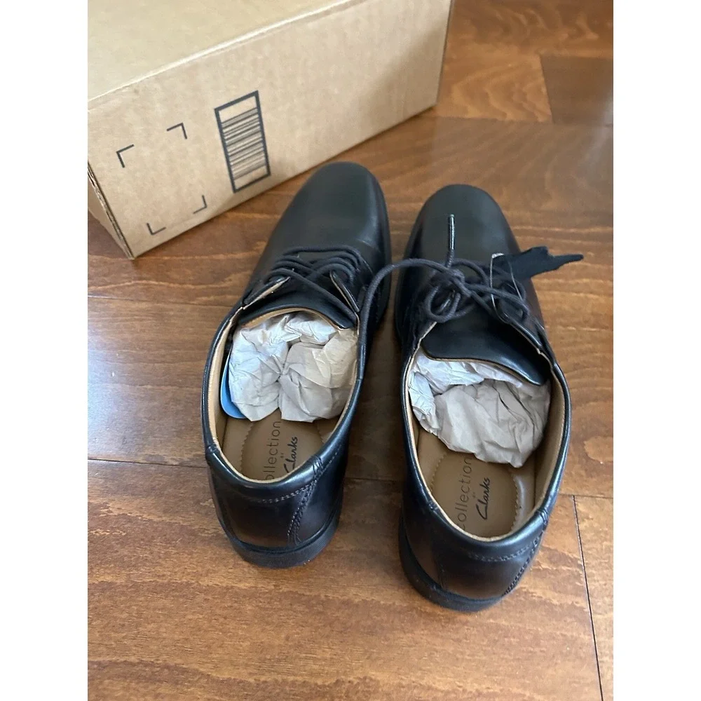 Clarks Men's Tilden Plain Oxford Dark Black Lace Up Dress Shoe NEW US size 8.5 M